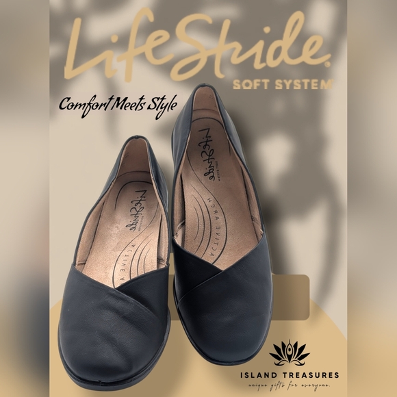 LifeStride Always Off Black Faux Leather Slip-On Flats Size 8M Women Active Arch - Picture 16 of 16